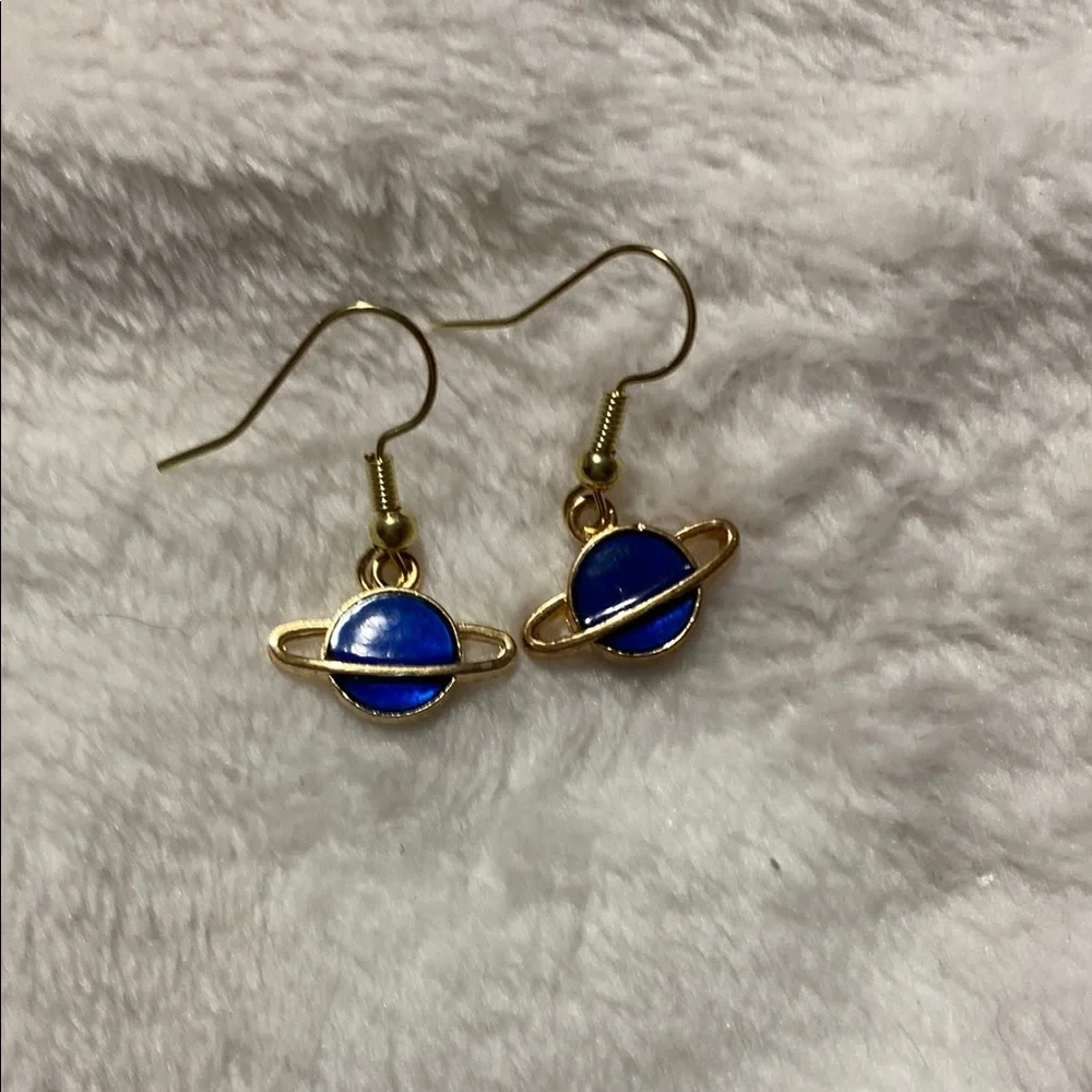 Gold and Blue‎ Planet Earrings